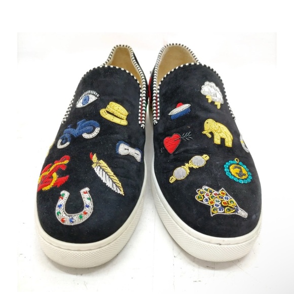 Christian Louboutin Embroidered women Slip-On Shoes - Black - Picture 3 of 10